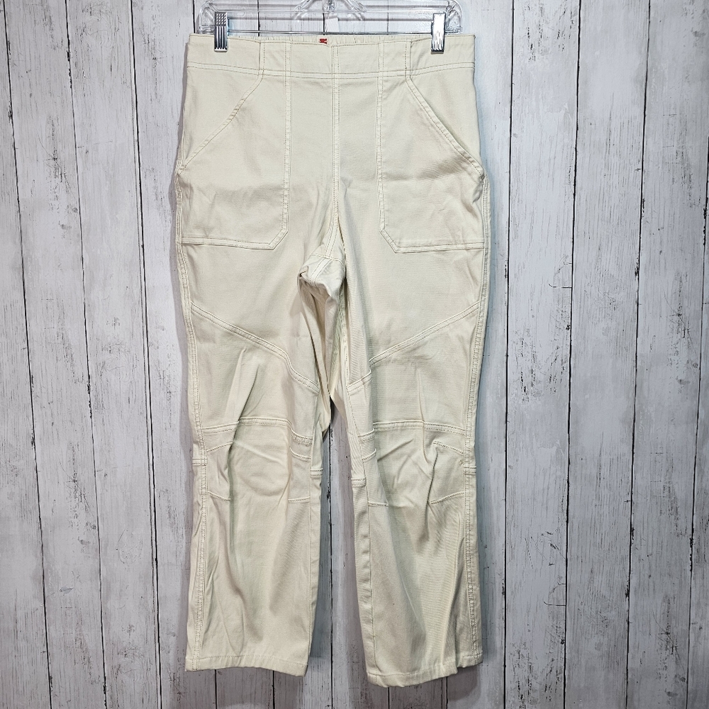 Spanx Women's Stretch Twill Parchment Beige Pockets Slimming Size Large Pullon.